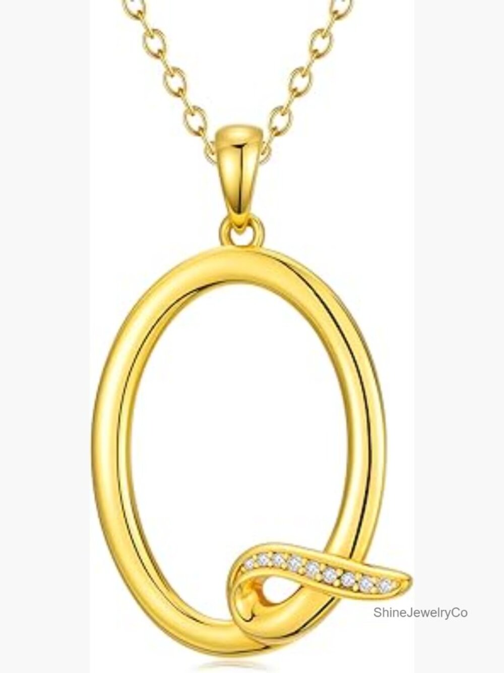 18K Gold Initial Pendant Necklace Hypoallergenic CZ Sparkly Jewelry Gift